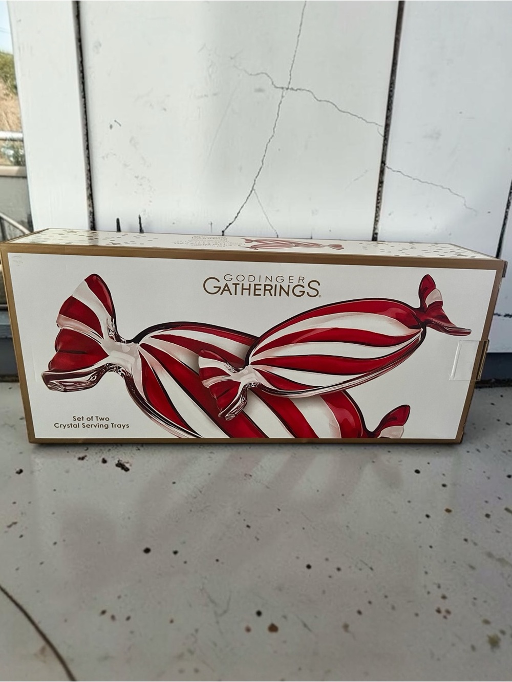 Two Shannon By Godinger Crystal Red & Clear Trays Peppermint Candy Wrapper